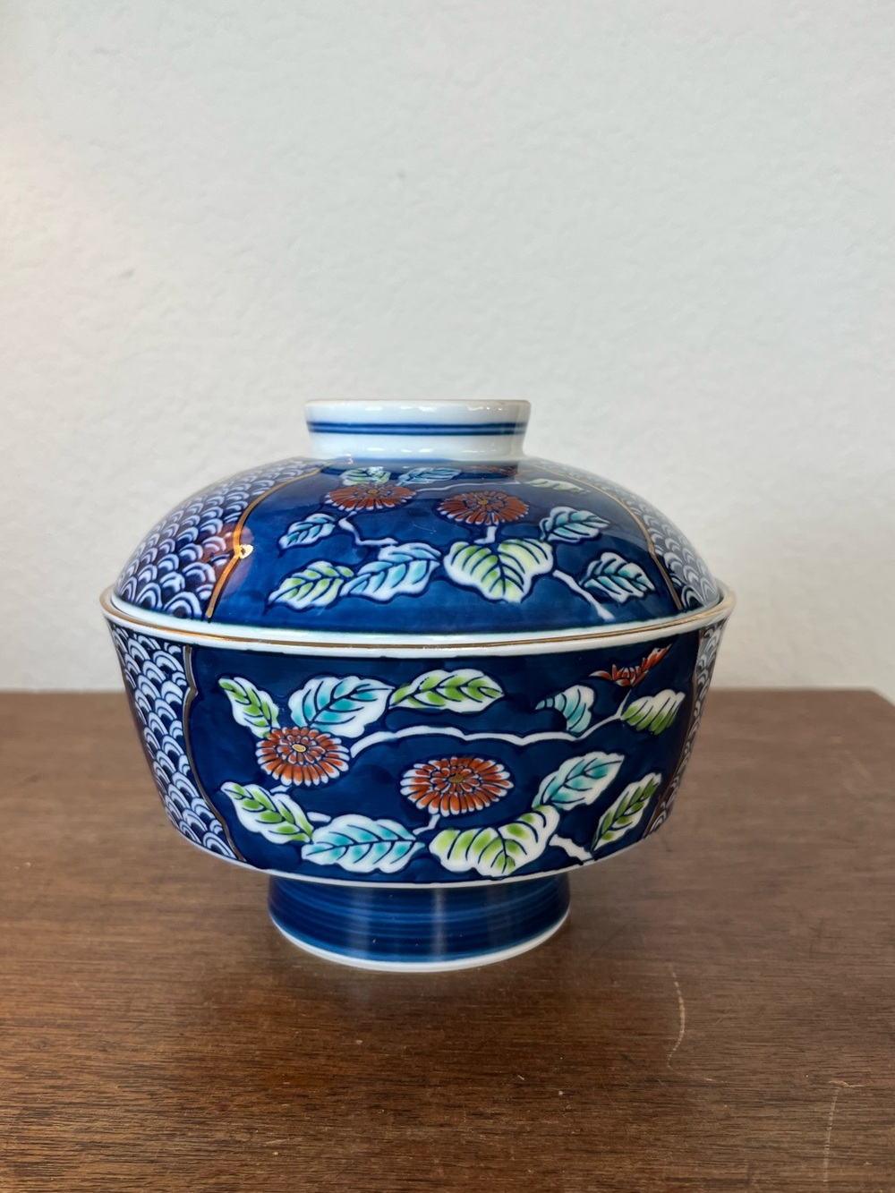 Blue Floral Covered Porcelain Bowl - Brand Unknown